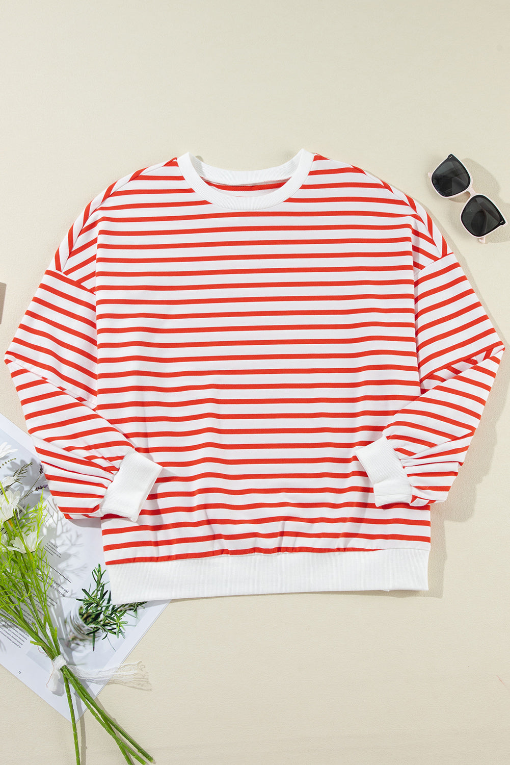 Hazel Blues® |  Striped Dropped Shoulder Long Sleeve Sweatshirt