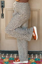 Hazel Blues® |  Brown Leopard Drawstring Elastic Waistband Loose Pants
