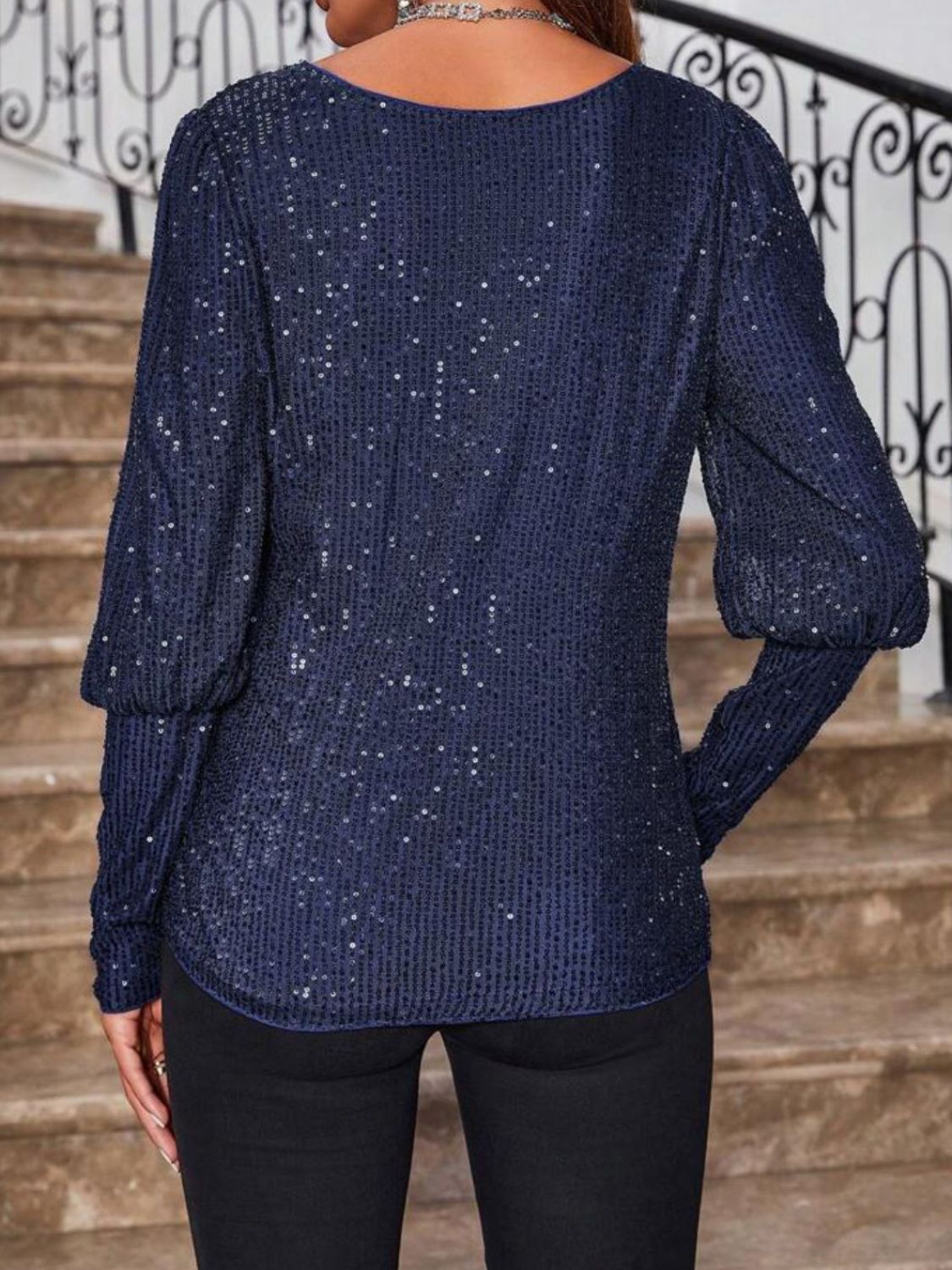 Hazel Blues® |  Sequin Boat Neck Long Sleeve Top