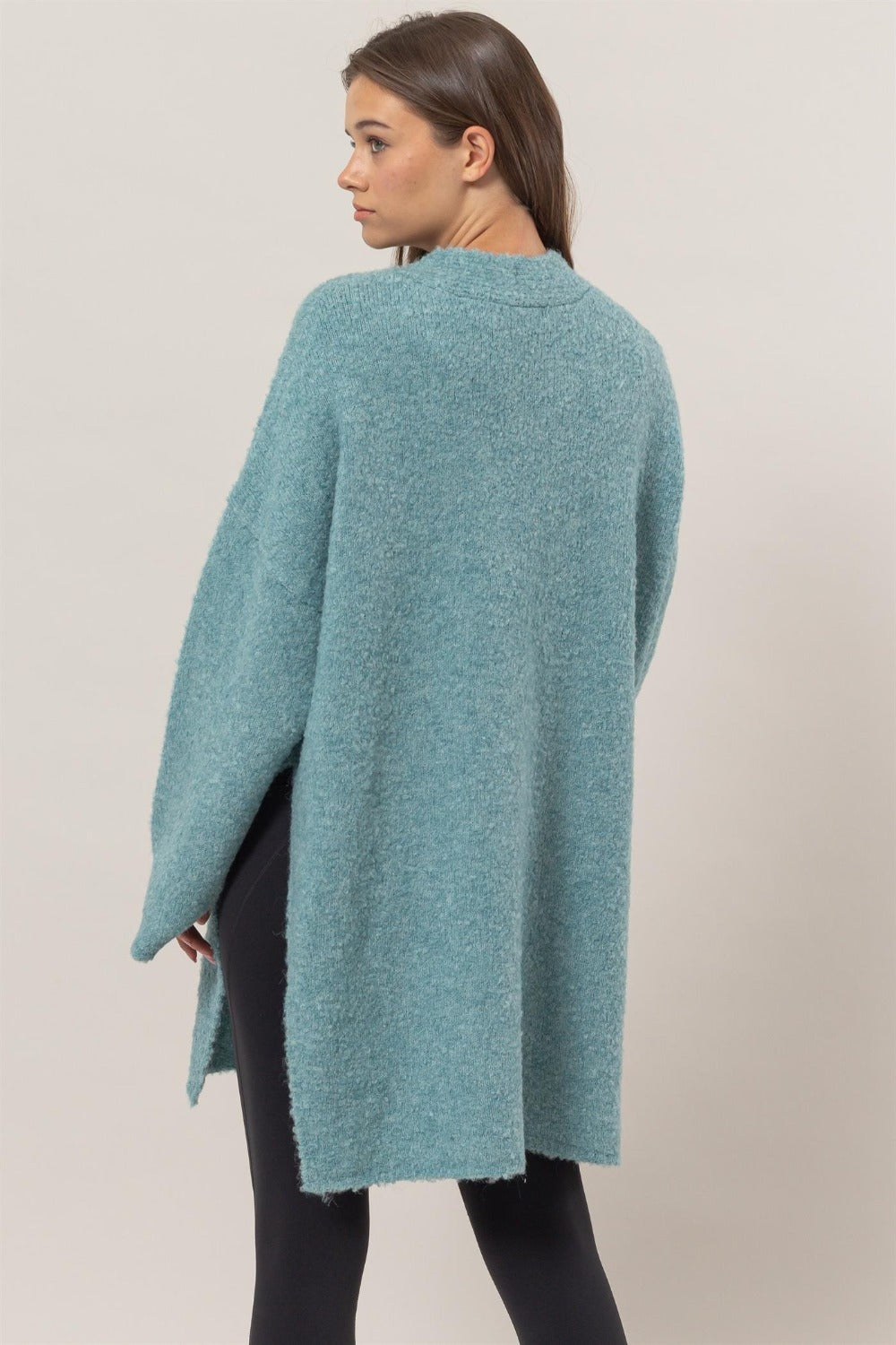 Hazel Blues® |  HYFVE Front Rosette Longline Slit Sweater Cardigan