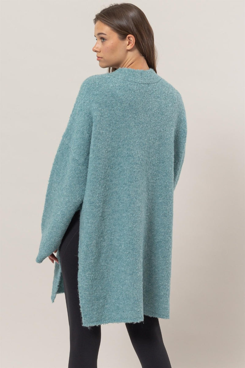 Hazel Blues® |  HYFVE Front Rosette Longline Slit Sweater Cardigan