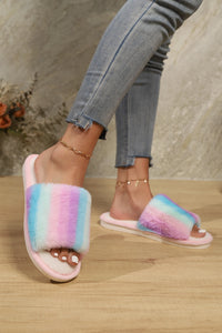 Hazel Blues® |  Color Block Open Toe Faux Fur PVC Slippers