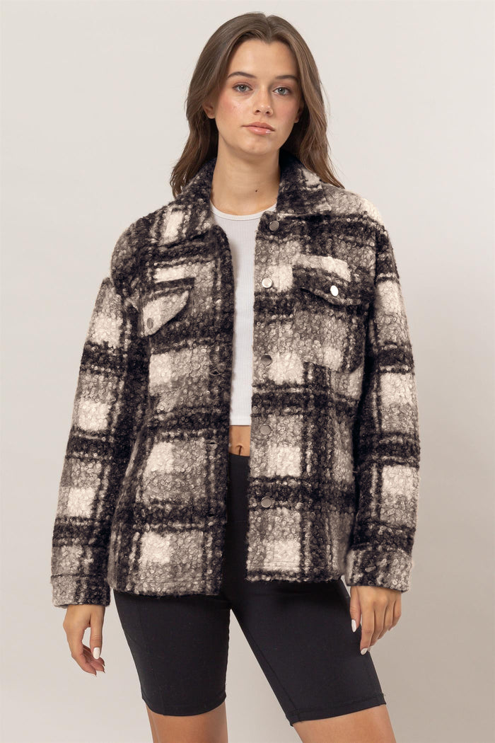 Hazel Blues® |  HYFVE Plaid Button Up Boucle Jacket