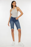 Hazel Blues® |  Kan Can Mid Rise Dark Wash Bermuda Shorts