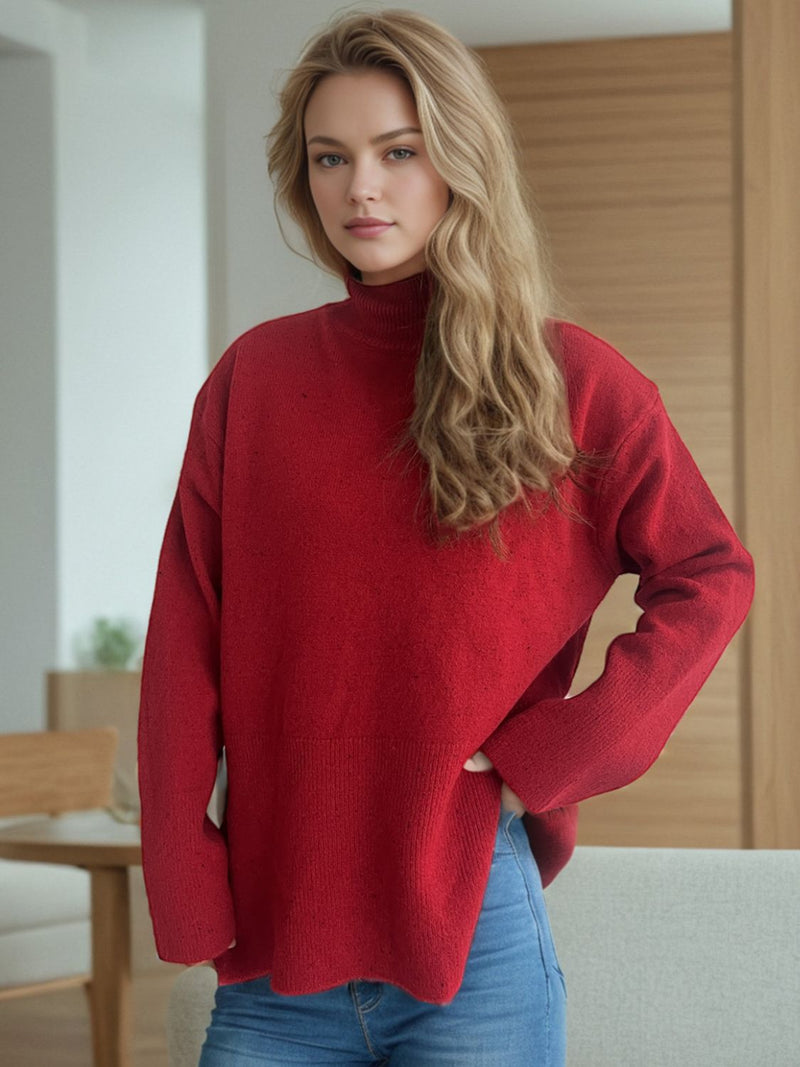 Hazel Blues® |  Side Slit Turtleneck Long Sleeve Sweater