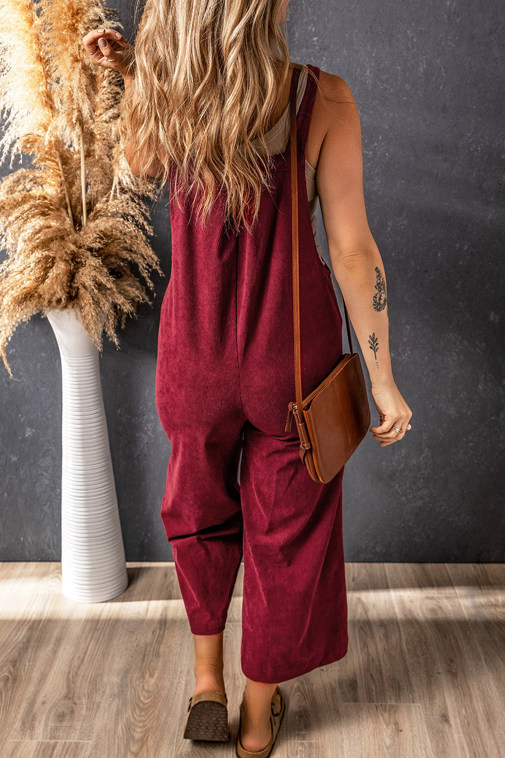 Delilah Rae Red Corduroy Wide-Leg Overalls