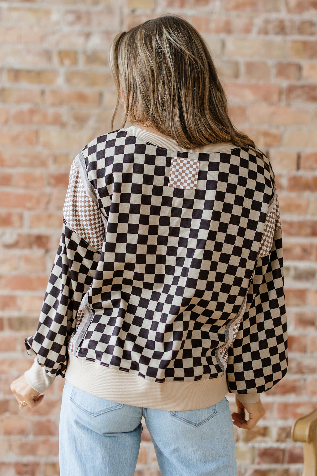 Emery Faith Khaki Checkered Top