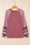 Hazel Blues® |  Black Contrast Print Striped Raglan Long Sleeve Loose Top