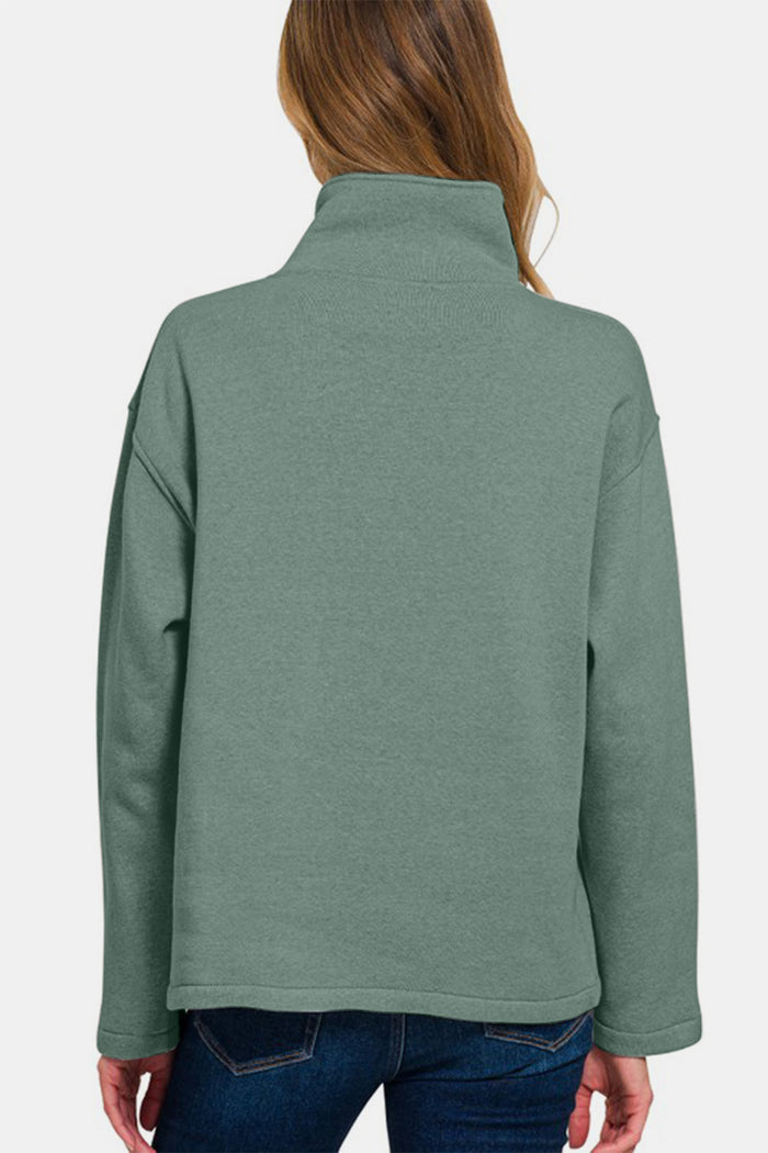 Hazel Blues® |  Zenana Turtleneck Half Snap Fleece Sweatshirt