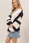 Hazel Blues® |  HYFVE Scallop Striped Open Front Long Sleeve Sweater Cardigan