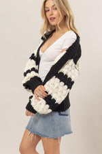 Hazel Blues® |  HYFVE Scallop Striped Open Front Long Sleeve Sweater Cardigan