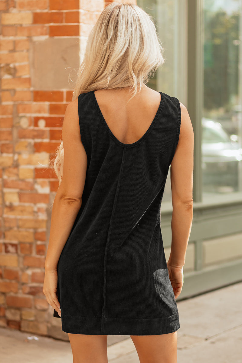 Hazel Blues® |  Beige Corduroy Sleeveless Mini Dress With Patched Pockets