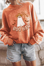 Hazel Blues® |  Orange BOO HAW Ghost Halloween Print Drop Sleeve Sweatshirt