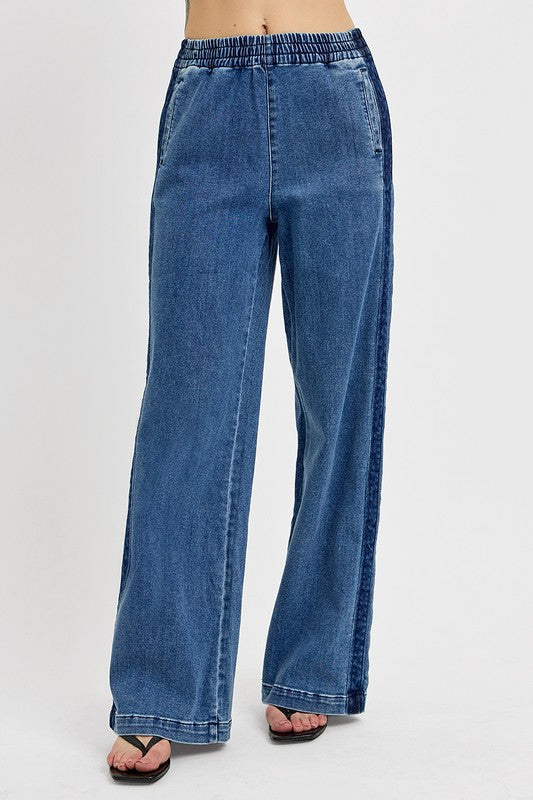 Hazel Blues® | RISEN Elastic Waist Wide Leg Jeans