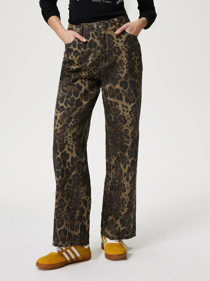 Hazel Blues® |  Leopard Straight Jeans with Pockets