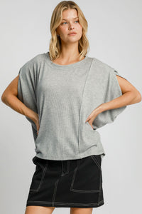 Hazel Blues® |  Umgee Exposed Seam Round Neck Batwing Sleeve Knit Top