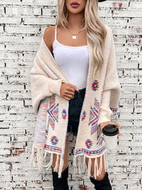 Hazel Blues® |  Fringe Geometric Open Front Long Sleeve Cape