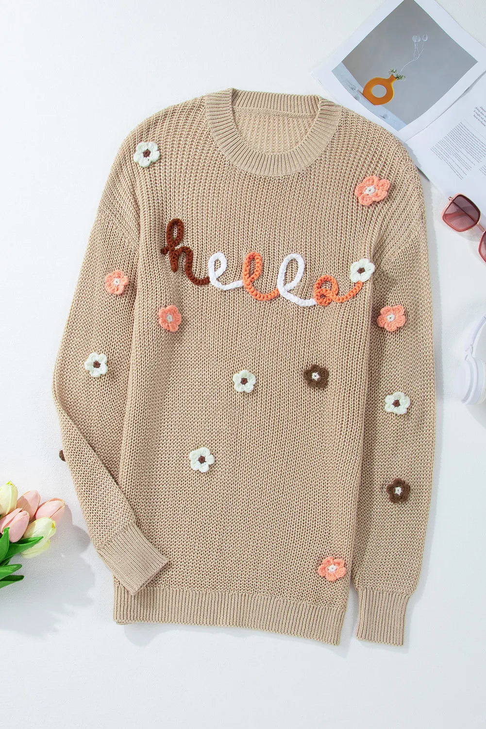 Hazel Blues® |  Flower Round Neck Long Sleeve Sweater