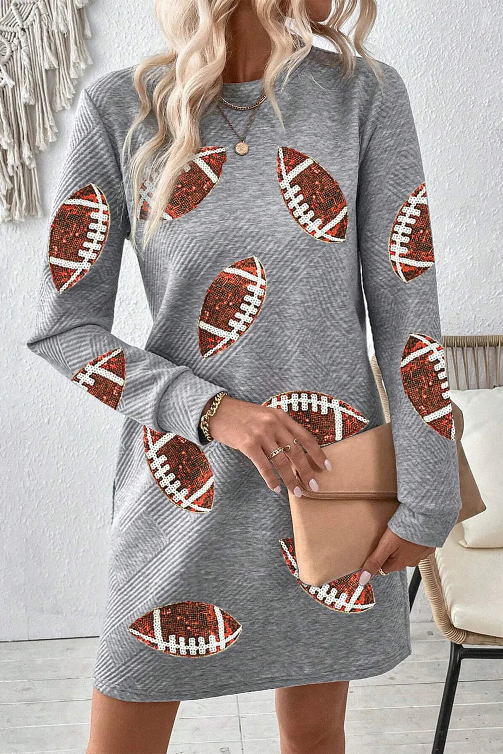 Hazel Blues® |  Sequin Football Long Sleeve Mini Dress