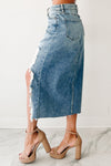 Hazel Blues® |  Myosotis Irregular Distressed Bottom Denim Midi Skirt