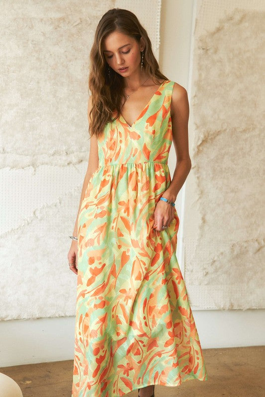 Hazel Blues® |  ADORA Abstract Floral V-Neck Maxi Dress