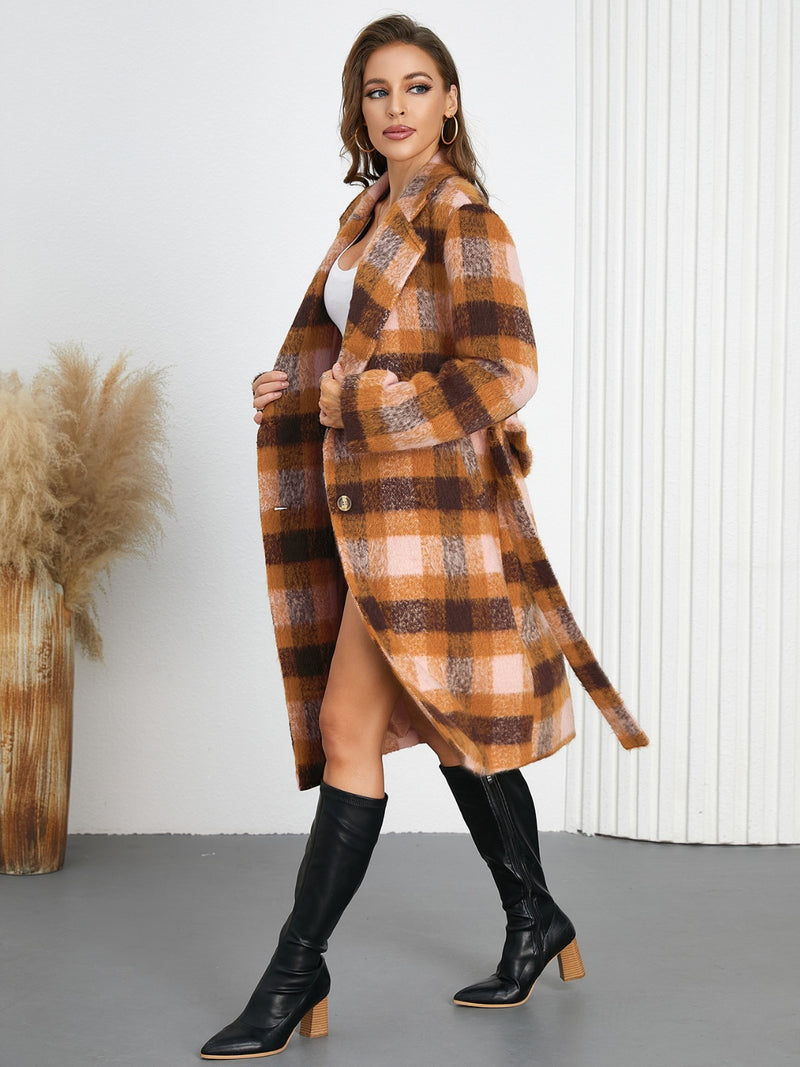 Hazel Blues® |  Tied Plaid Collared Neck Coat