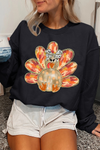 Hazel Blues® |  Black Thanksgiving Turkey Graphic Drop Shoulder Sweatshirt