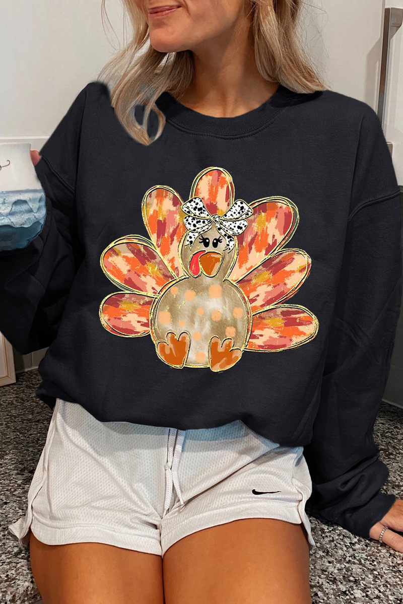 Hazel Blues® |  Black Thanksgiving Turkey Graphic Drop Shoulder Sweatshirt