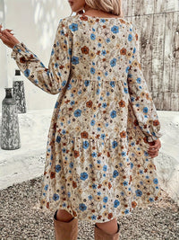 Hazel Blues® |  Ruffled Printed Round Neck Long Sleeve Dress