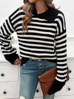 Hazel Blues® |  Striped Collared Neck Long Sleeve Sweater