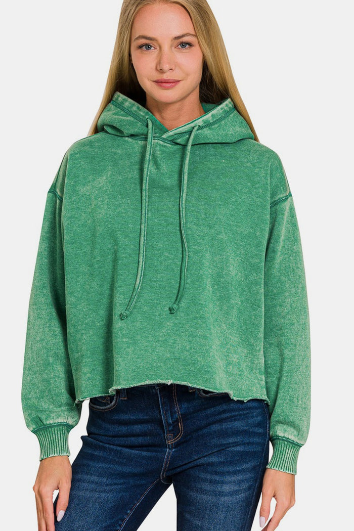 Hazel Blues® |  Zenana Acid Wash Fleece Cropped Hoodie