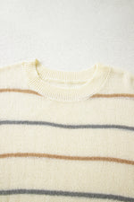 Hazel Blues® |  Multicolour Striped Ribbed Edge Drop Shoulder Sweater