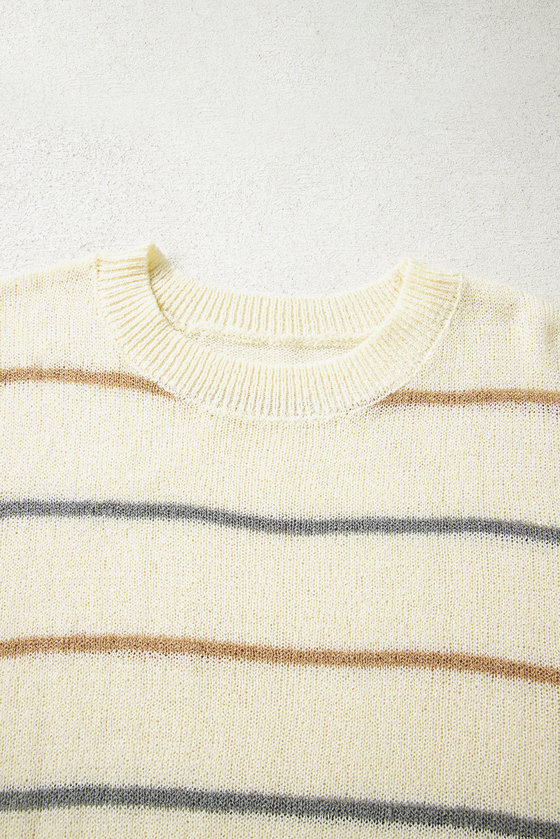 Hazel Blues® |  Multicolour Striped Ribbed Edge Drop Shoulder Sweater