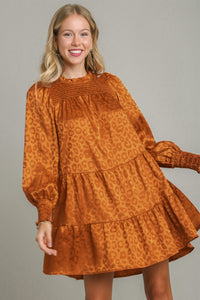 Hazel Blues® |  Umgee Smocked Leopard Long Sleeve Tiered Dress