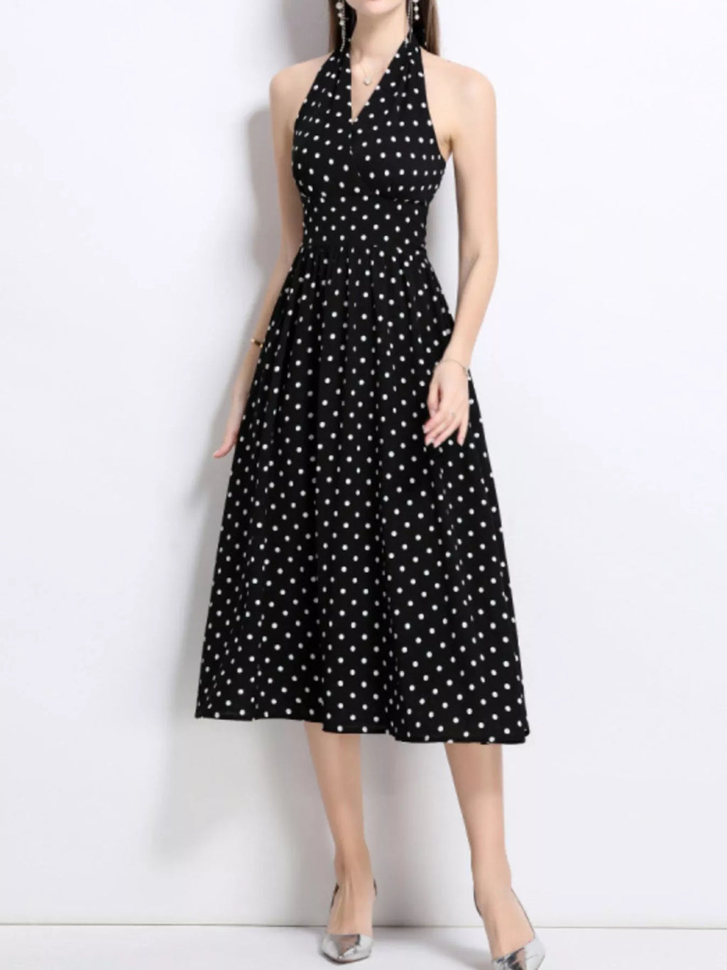Hazel Blues | Polka Dot Halter Neck Midi Dress Black / S Hazel Blues | Polka Dot Halter Neck Midi Dress Black / S