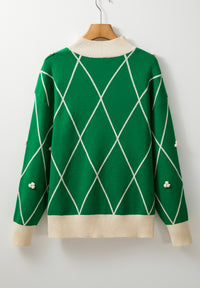 Hazel Blues® |  Diamond Pattern Contrast Trim Mock Neck Sweater