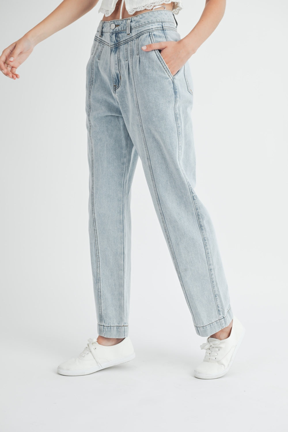 Hazel Blues® |  MABLE Pleated Front Detail Straight Jeans