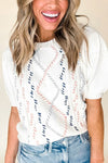 Hazel Blues® |  Cable Knit Round Neck Half Sleeve Sweater