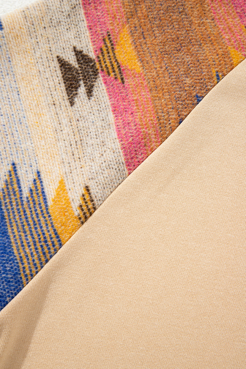 Hazel Blues® |  Light French Beige Aztec Patchwork Raglan Pullover Sweatshirt