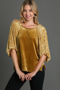 Hazel Blues® |  Umgee Round Neck Leopard Balloon Sleeve Velvet Top