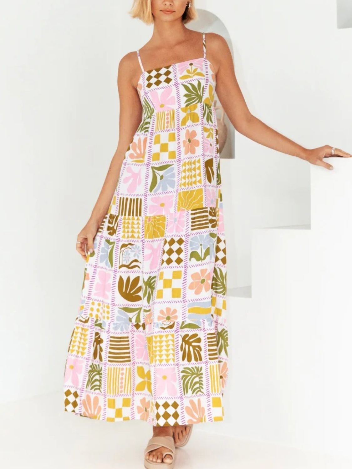 Hazel Blues® |  Cutout Printed Square Neck Maxi Cami Dress