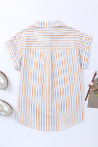 Hazel Blues® |  Pocketed Striped Collared Neck Short Sleeve Shirt