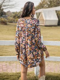 Hazel Blues® |  Floral Ruched V-Neck Long Sleeve Dress