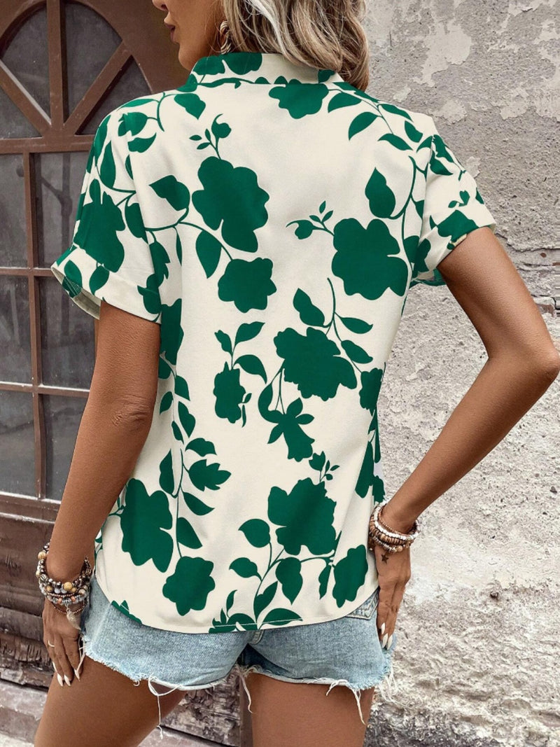 Hazel Blues® |  Flower Notched Short Sleeve Blouse