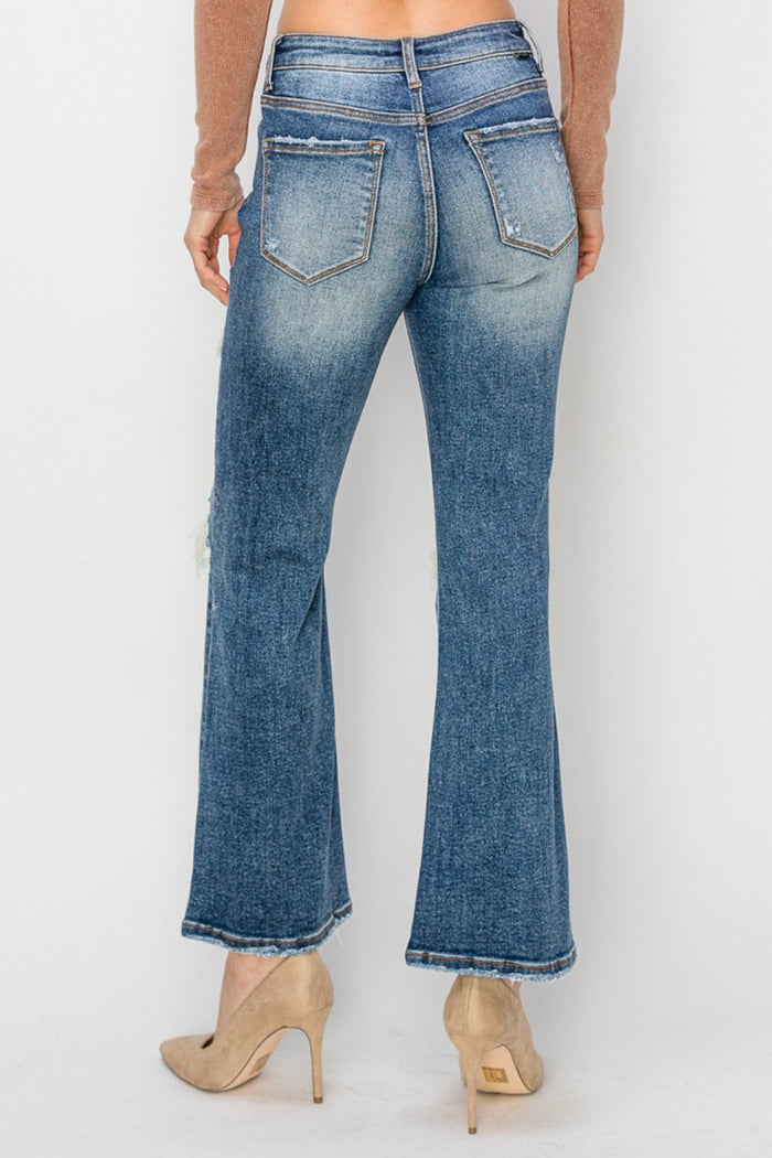 Hazel Blues® |  Risen High Rise Distressed Ankle Flare Jeans