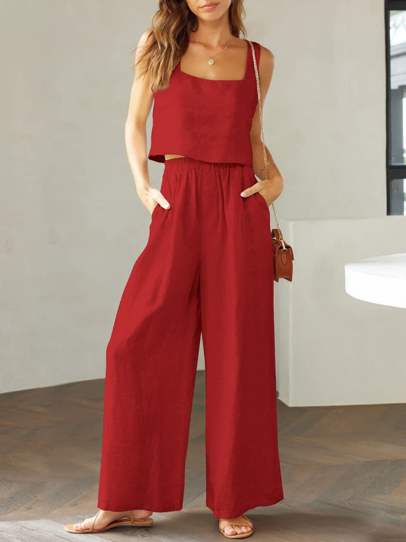 Hazel Blues® |  Square Neck Top and Wide Leg Pants Set