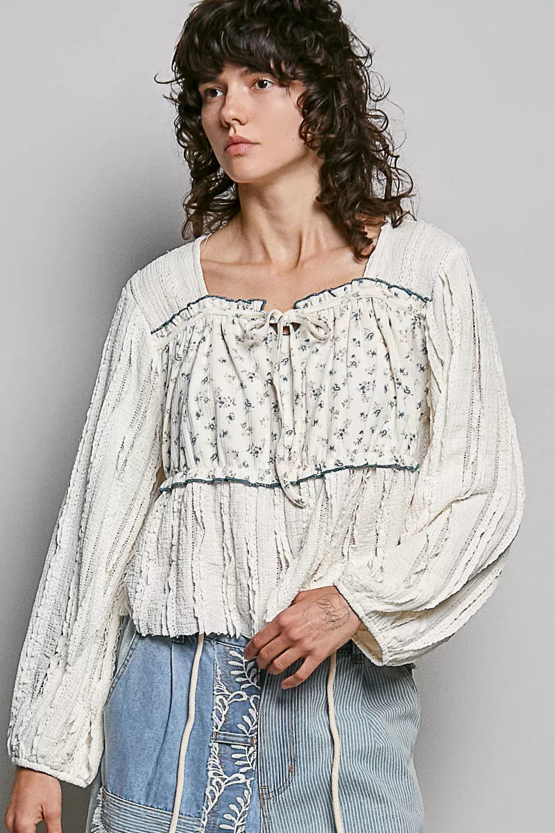 POL Square Neck Lace Long Balloon Sleeve Top – Hazel Blues®