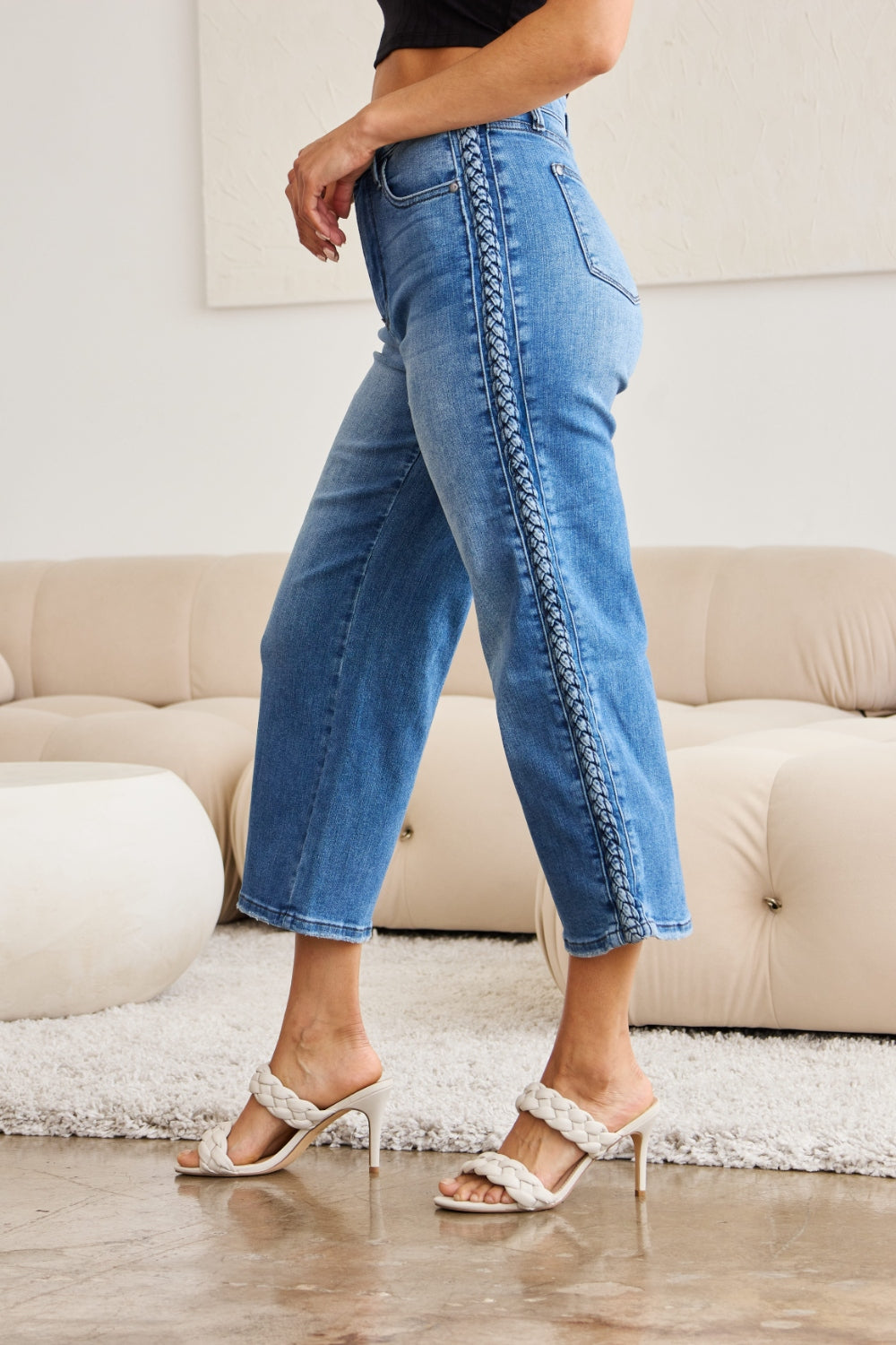 Hazel Blues® |  Judy Blue Braid Side Detail Wide Leg Jeans