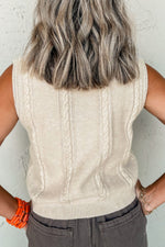 Hazel Blues® |  Embroidered Cable-Knit Round Neck Sweater Vest