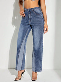 Hazel Blues® |  Contrast Patchwork Straight Jeans with Pockets